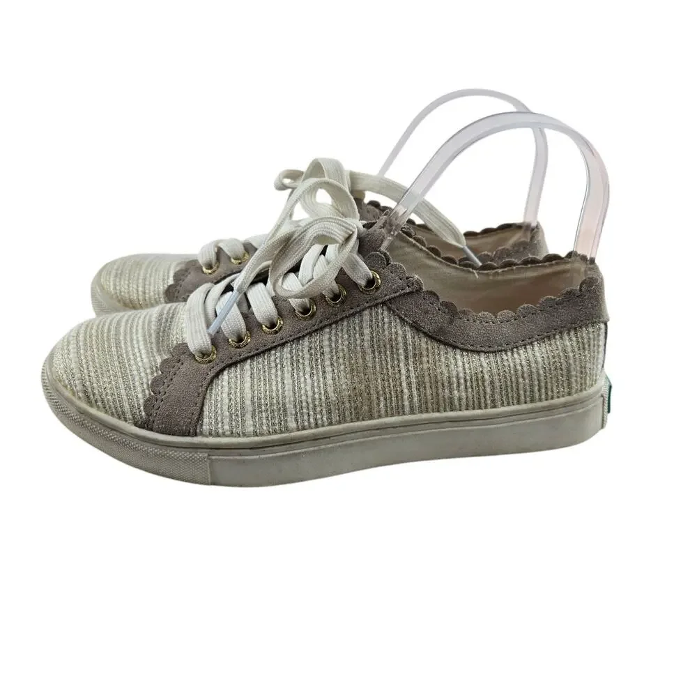 Jack Rogers Teagan Sneakers Womens 7 Low Top‎ Beige Cream Metallic Gold Tweed